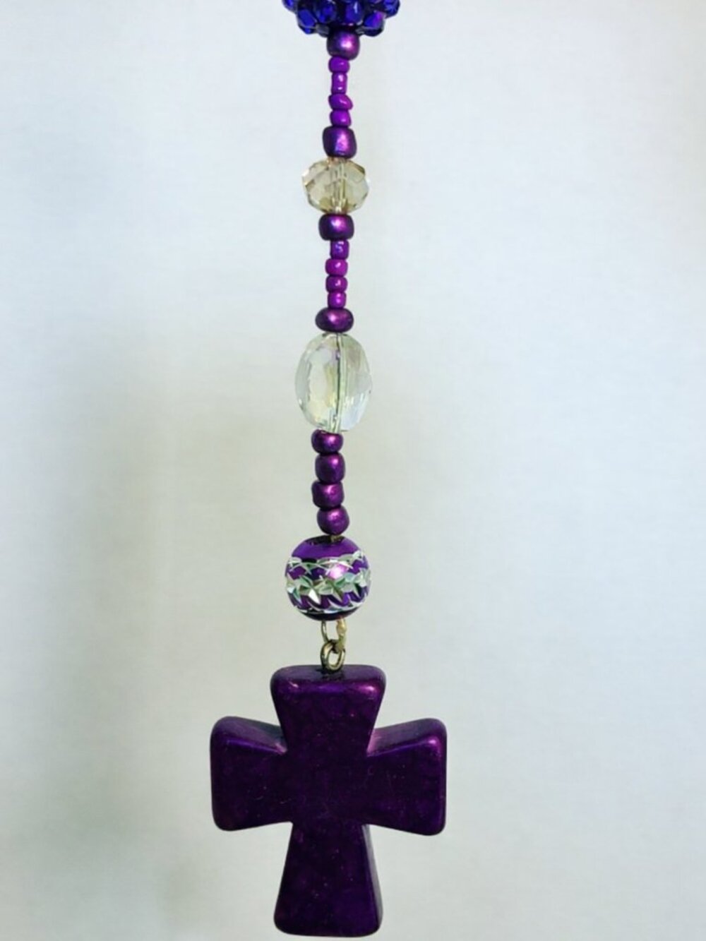 Purple Cross Car Mirror Charm • Beaded Rearview Mirror Accessory • Handmade